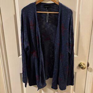 Lane Bryant Women's Spacedye Long Cozy Blue Open Front Cardigan w/ Red Stars 2XL
